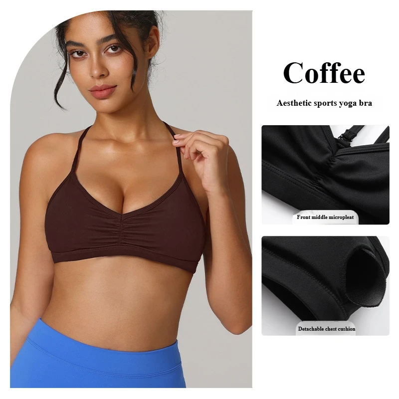 Pleated sports bra sexy crossover beautiful back cutout sports bra Pilates