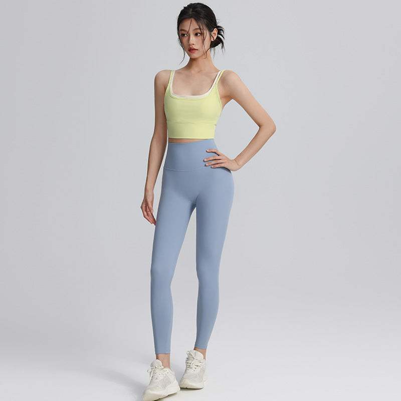 Contrasting Color Sports Underwear Women's Shockproof Gather-up Running Yoga Vest Quick-drying Anti-sagging Outer Wearing Training Fitness Bra