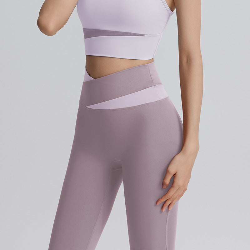 Contrasting yoga pants, women's high-waisted peach, buttock lift, abdominal tuck-in gym pants, slimming skinny tight quick-drying running training sweatpants