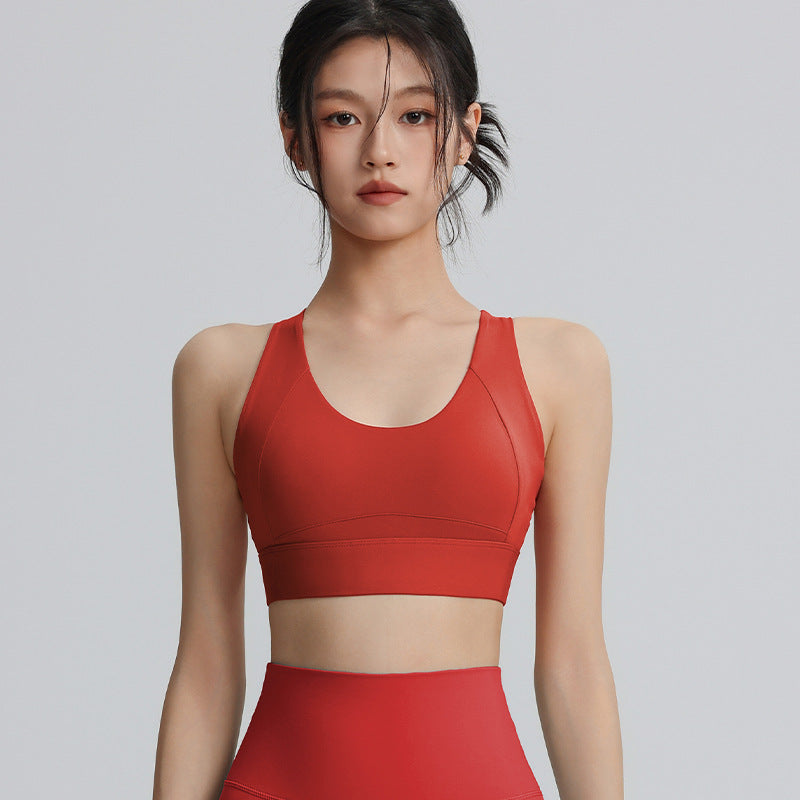 Cross beautiful back sports bra with chest pad high-strength shockproof gathering yoga bra running training fitness top