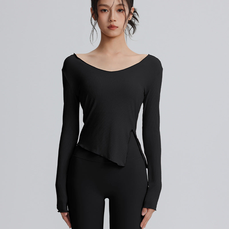Women's sports tops slim fit casual breathable yoga wear quick-drying running training outer wear fitness long-sleeved T-shirt