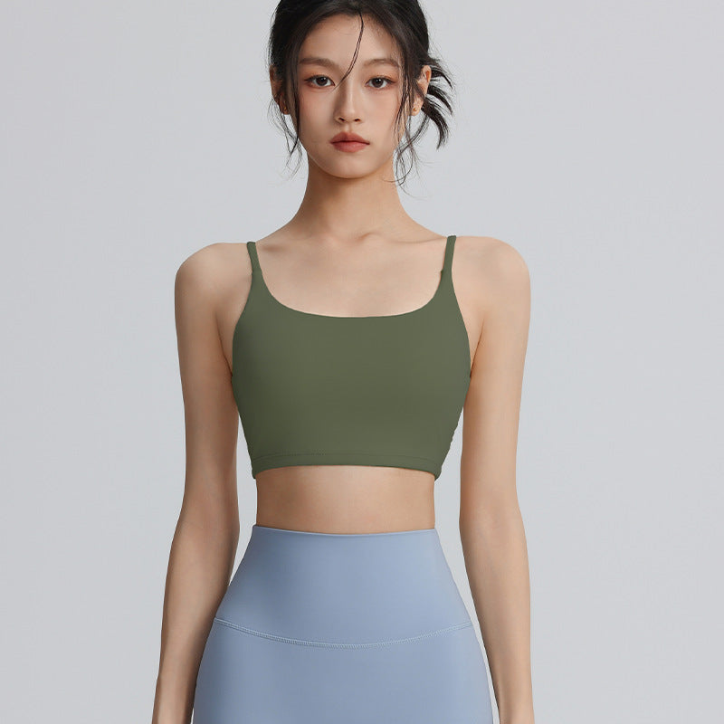 Women's sports bra with padded suspenders for sexy back, perfect for nude wear outside for Pilates