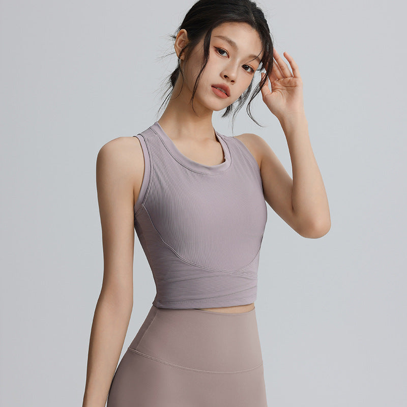 Fixed cup sports bra sports outdoor running fitness top with chest pad beautiful back training yoga clothing vest
