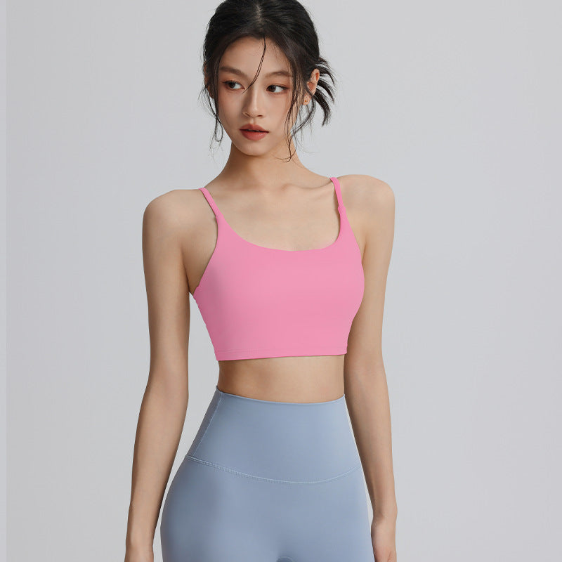 Women's sports bra with padded suspenders for sexy back, perfect for nude wear outside for Pilates