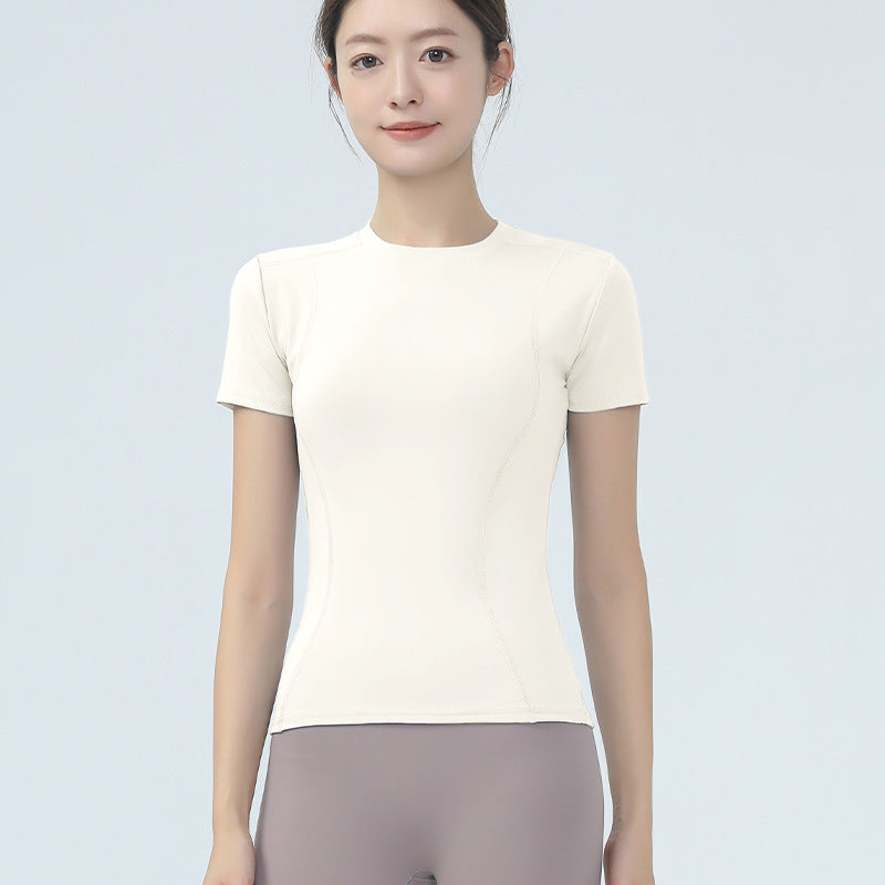 Women's yoga clothes, short sleeves, tight slimming fitness tops, nude high elasticity sports running T-shirts, Pilates fitness clothes