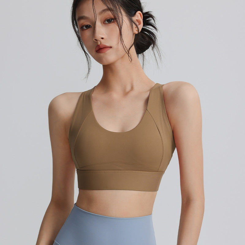 Cross beautiful back sports bra with chest pad high-strength shockproof gathering yoga bra running training fitness top