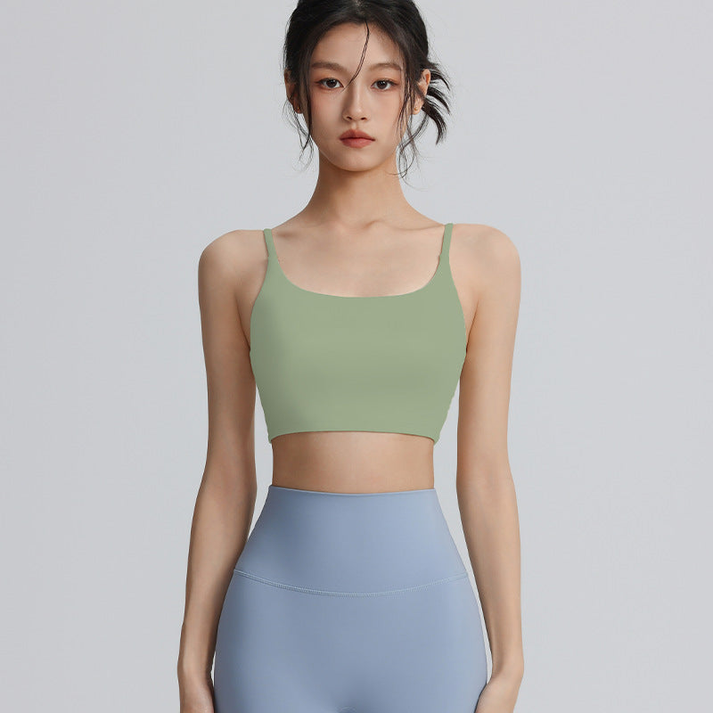 Women's sports bra with padded suspenders for sexy back, perfect for nude wear outside for Pilates