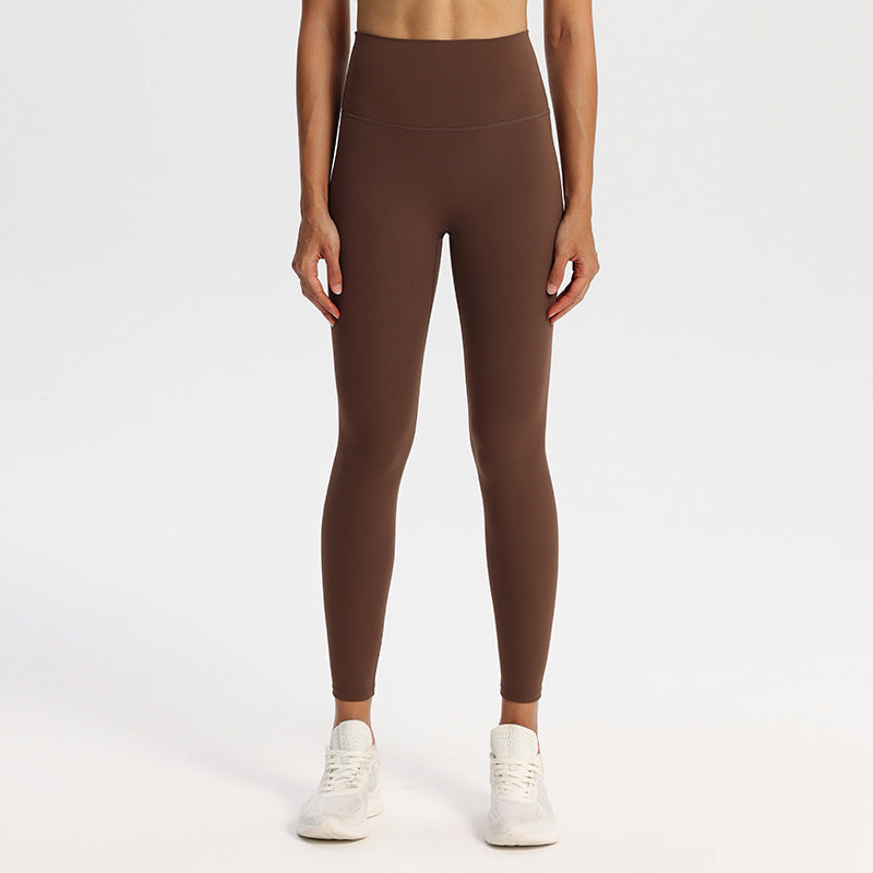 Unilateral spandex buttock lifting nude sports trousers, tight abdomen tuck and quick-drying running, outward fitness yoga pants, women