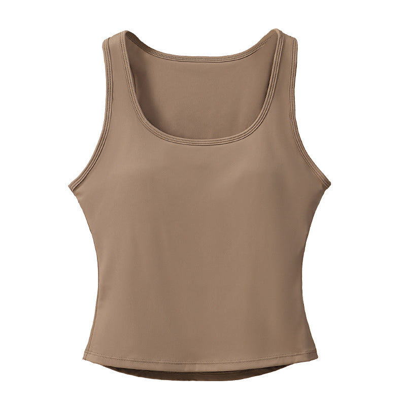 High-intensity sports top with chest pads for shockproof gathered vest, slimming and fit, running, fitness and yoga tops