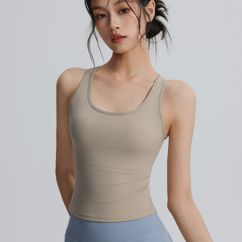 High-intensity sports top with chest pads for shockproof gathered vest, slimming and fit, running, fitness and yoga tops