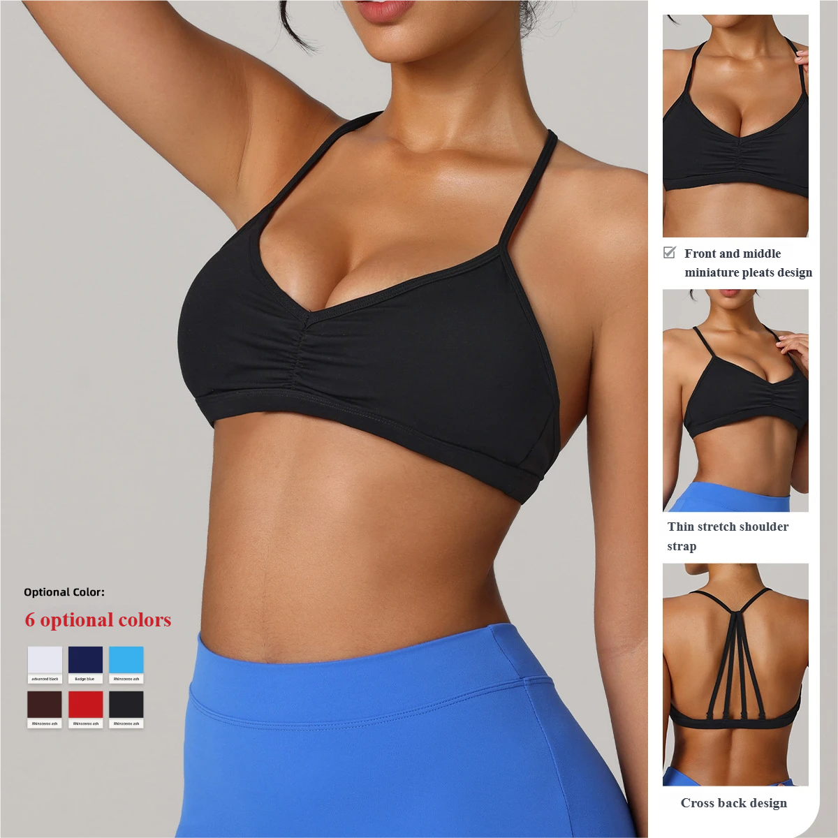 Pleated sports bra sexy crossover beautiful back cutout sports bra Pilates