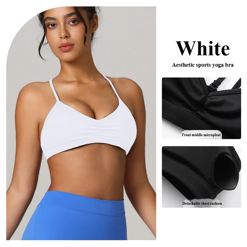 Pleated sports bra sexy crossover beautiful back cutout sports bra Pilates