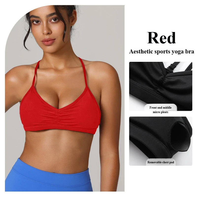 Pleated sports bra sexy crossover beautiful back cutout sports bra Pilates