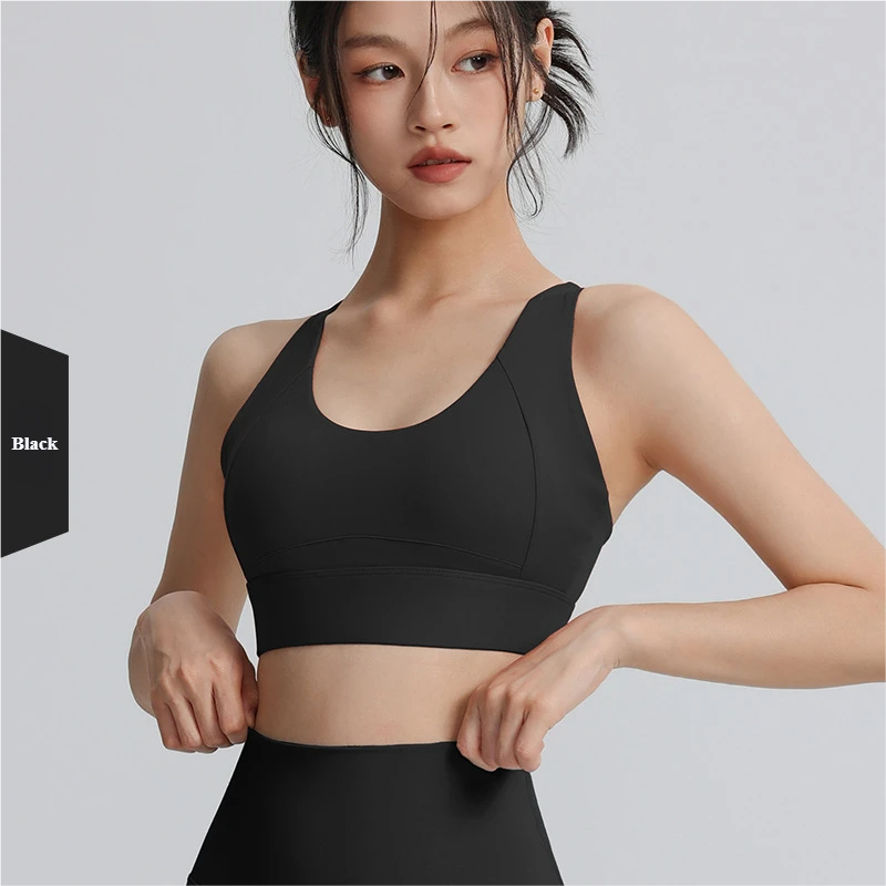 Cross beautiful back sports bra with chest pad high-strength shockproof gathering yoga bra running training fitness top