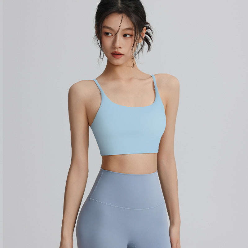 Women's sports bra with padded suspenders for sexy back, perfect for nude wear outside for Pilates