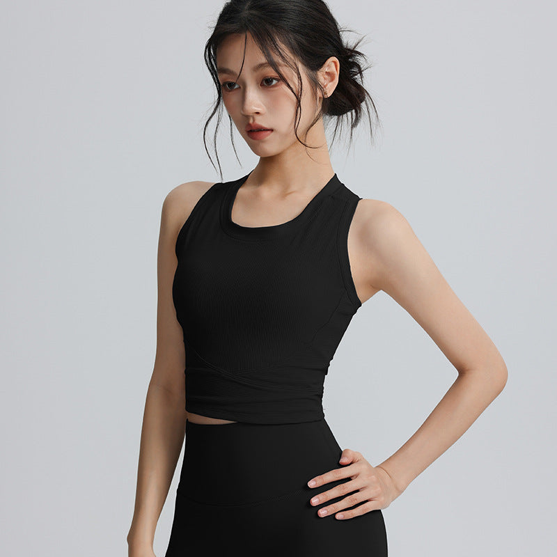 Fixed cup sports bra sports outdoor running fitness top with chest pad beautiful back training yoga clothing vest