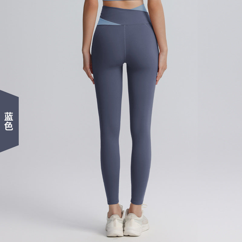 Contrasting yoga pants, women's high-waisted peach, buttock lift, abdominal tuck-in gym pants, slimming skinny tight quick-drying running training sweatpants