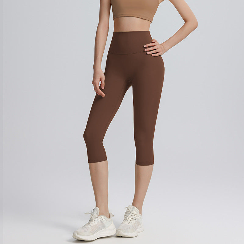 Cropped yoga pants, women's sports outdoor peach buttocks, gym pants, stretch high waist, tummy tuck, yoga clothes, back belt pockets