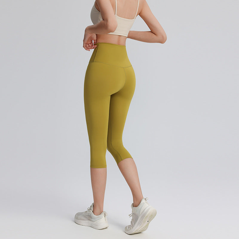 Cropped yoga pants, women's sports outdoor peach buttocks, gym pants, stretch high waist, tummy tuck, yoga clothes, back belt pockets