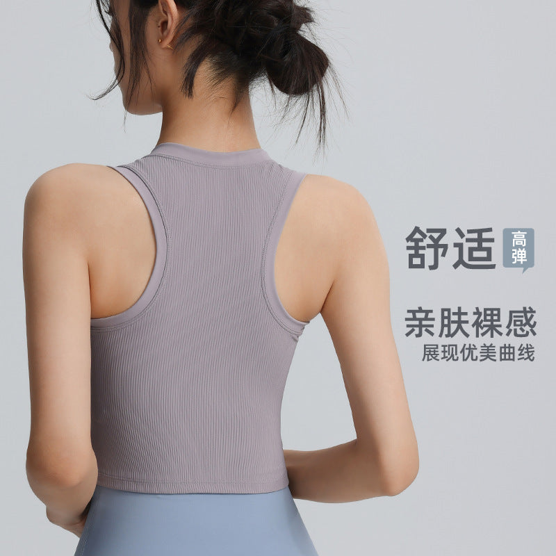 Fixed cup sports bra sports outdoor running fitness top with chest pad beautiful back training yoga clothing vest