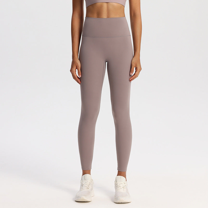 Unilateral spandex buttock lifting nude sports trousers, tight abdomen tuck and quick-drying running, outward fitness yoga pants, women