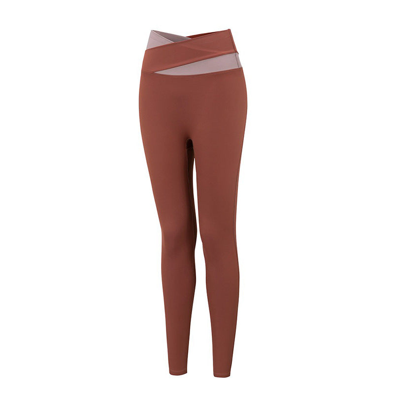 Contrasting yoga pants, women's high-waisted peach, buttock lift, abdominal tuck-in gym pants, slimming skinny tight quick-drying running training sweatpants