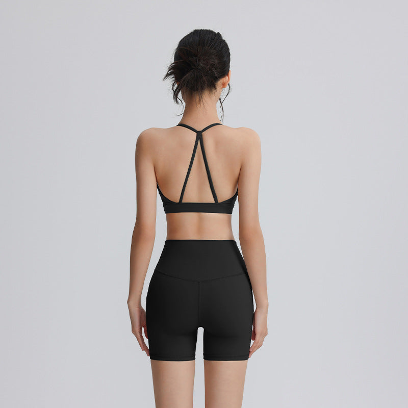【Set】Sexy beautiful back sports bra, three-point yoga shorts, quick-drying breathable yoga sportswear