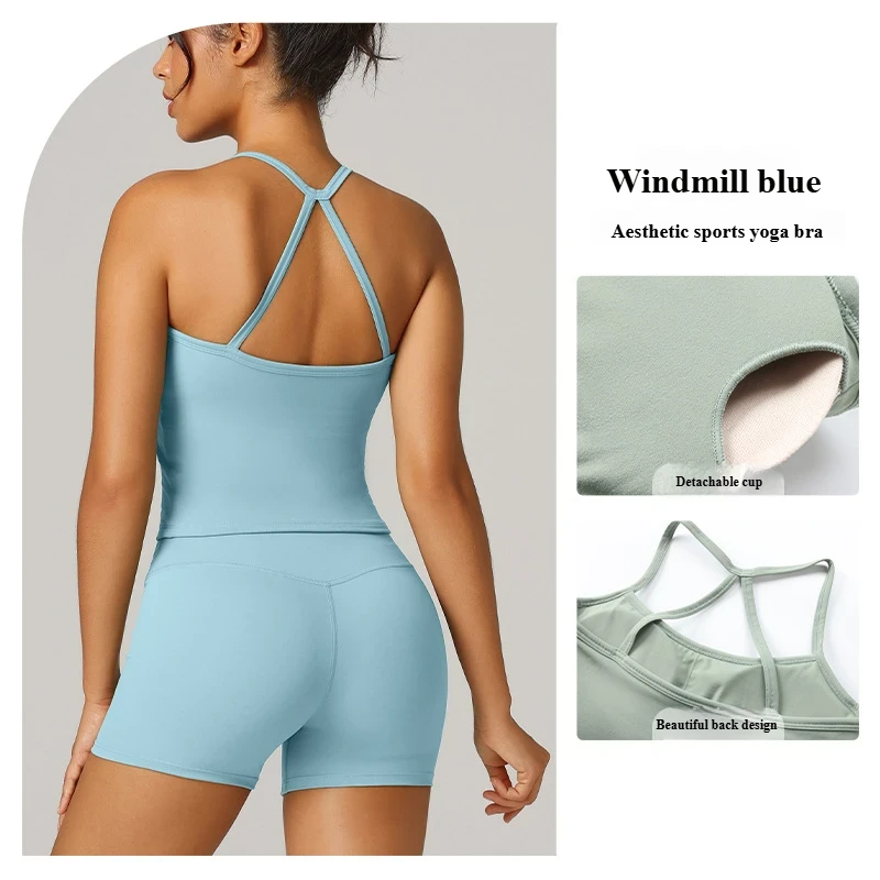 Shockproof sports bras, beautiful straps, chest pads, yoga clothes, Pilates, suspender bras