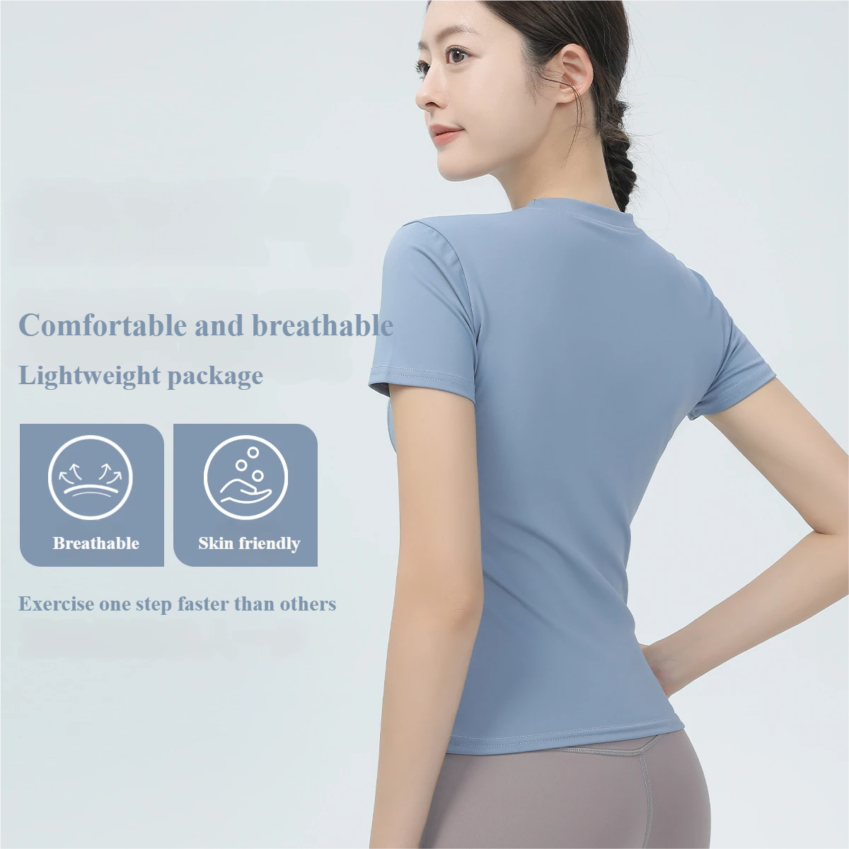 Women's yoga clothes, short sleeves, tight slimming fitness tops, nude high elasticity sports running T-shirts, Pilates fitness clothes
