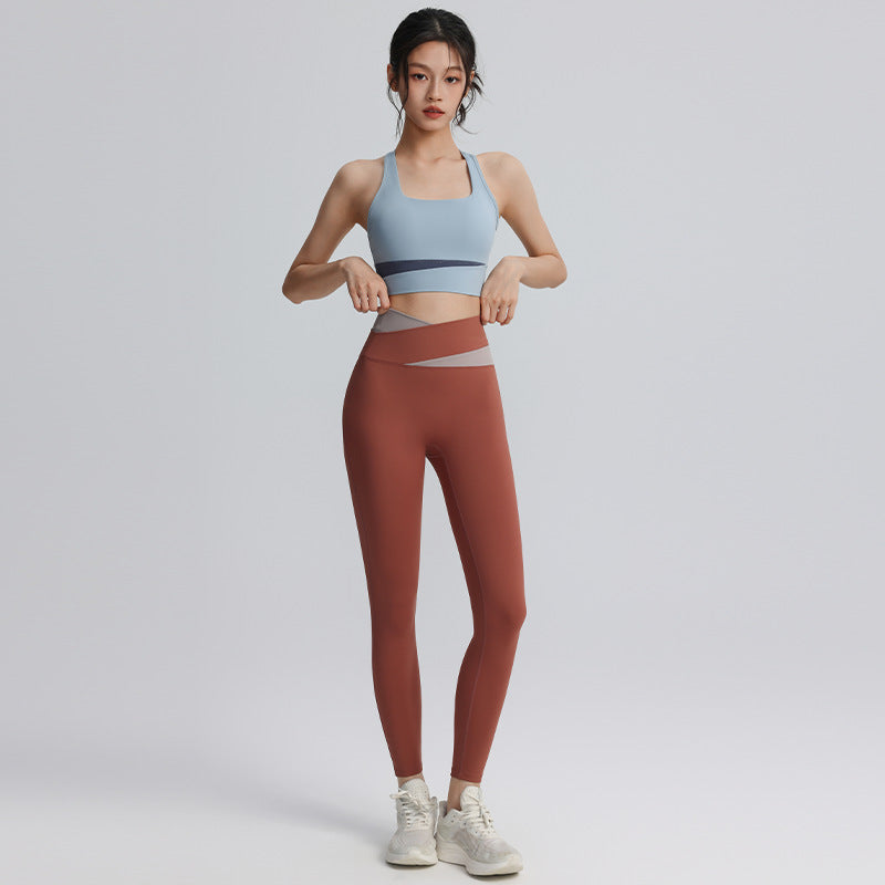 Contrasting yoga pants, women's high-waisted peach, buttock lift, abdominal tuck-in gym pants, slimming skinny tight quick-drying running training sweatpants