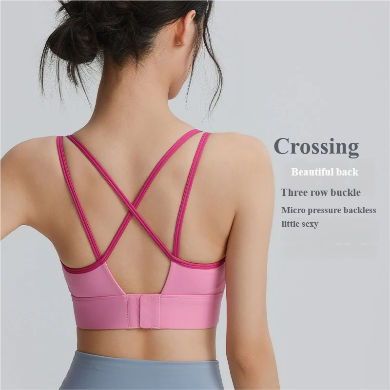 Super fairy contrast color sports bra women's fitness running shock absorption gathered sports bra quick dry outer wear summer yoga clothes