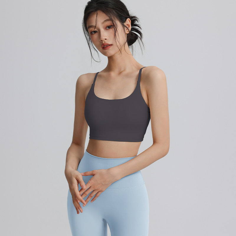 Women's sports bra with padded suspenders for sexy back, perfect for nude wear outside for Pilates