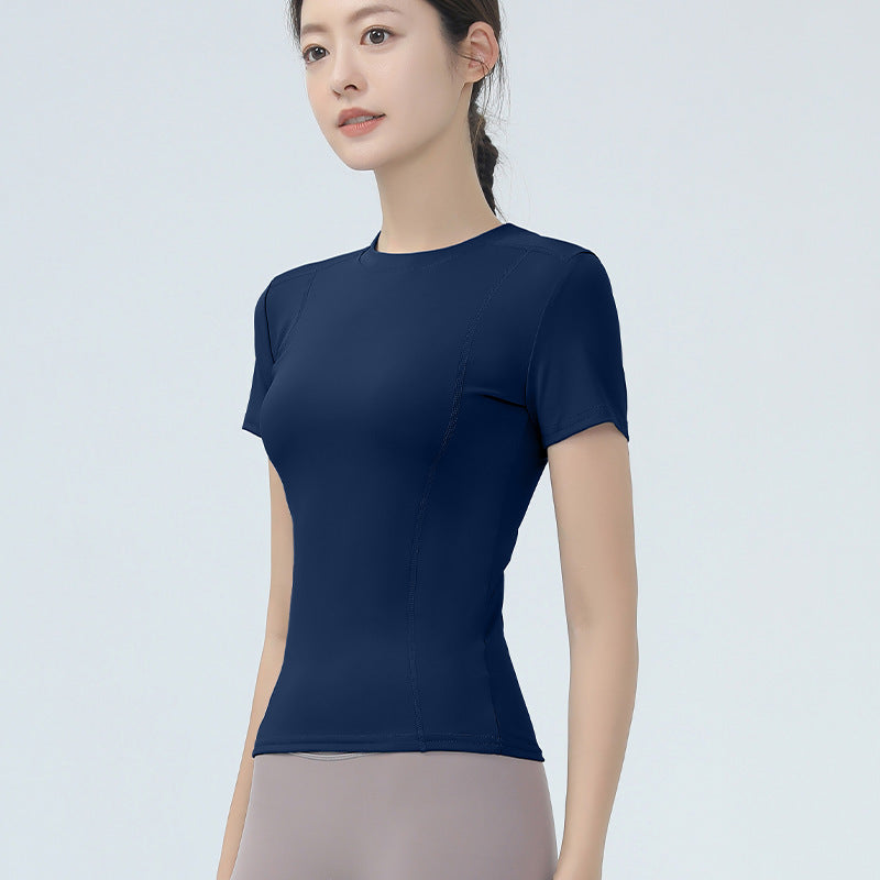 Women's yoga clothes, short sleeves, tight slimming fitness tops, nude high elasticity sports running T-shirts, Pilates fitness clothes