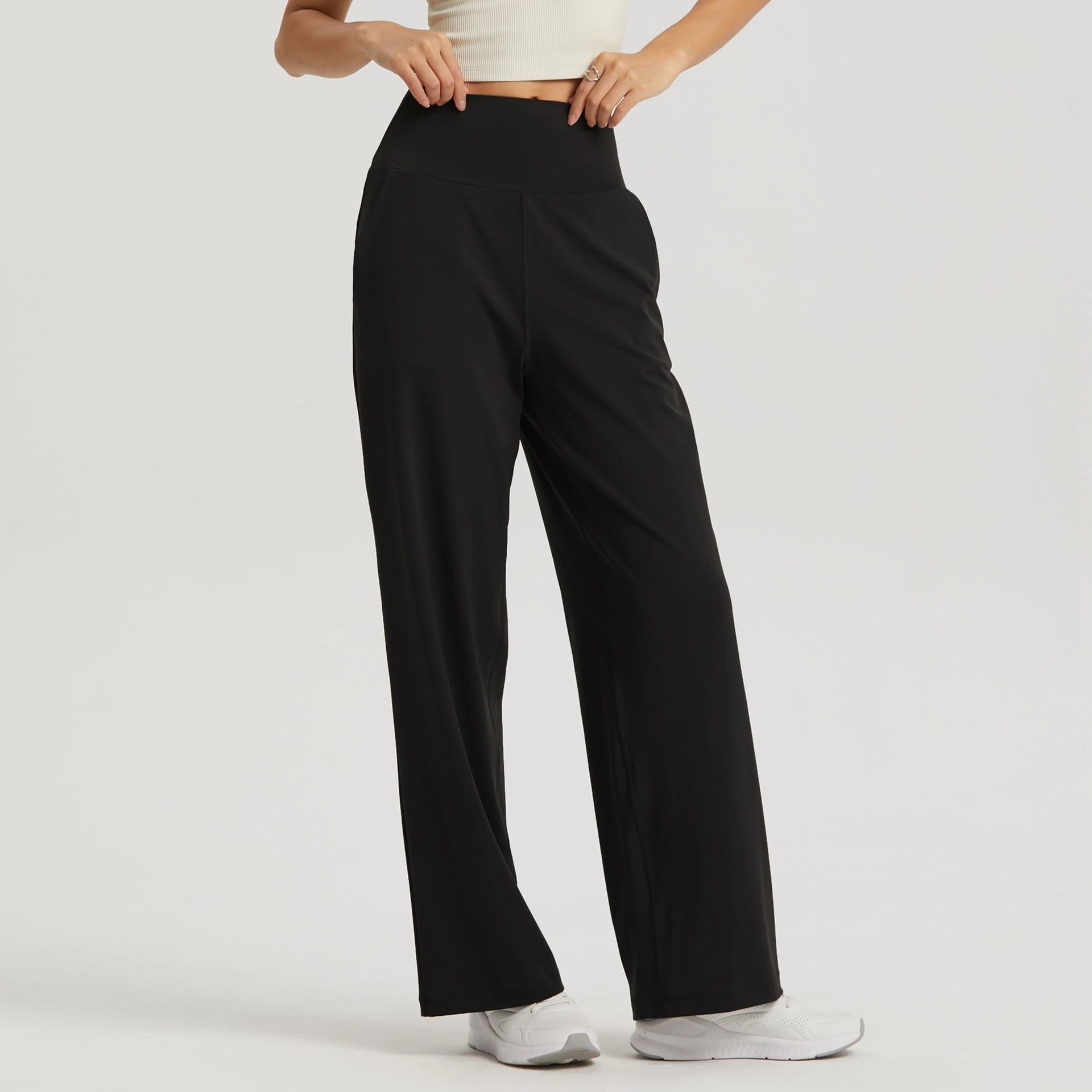 Nude straight-leg yoga pants, long high-waisted loose sweatpants, women's casual fitness quick-drying wide-leg pants