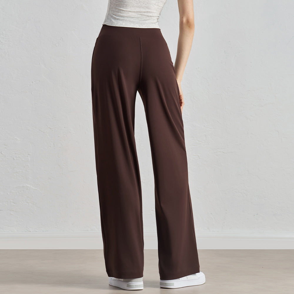 Nude straight-leg yoga pants, long high-waisted loose sweatpants, women's casual fitness quick-drying wide-leg pants