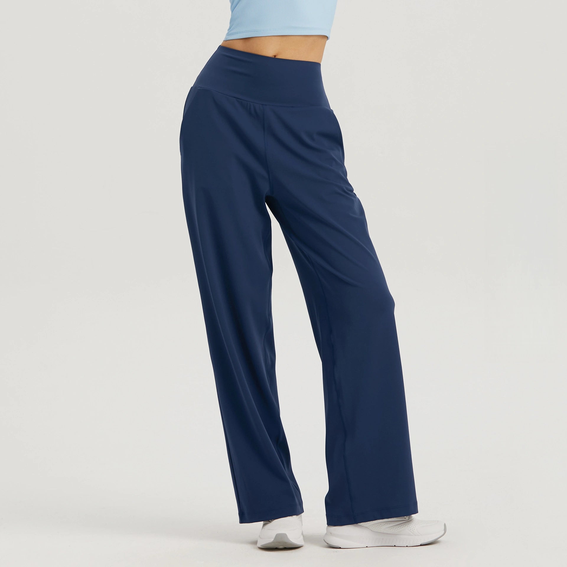 Nude straight-leg yoga pants, long high-waisted loose sweatpants, women's casual fitness quick-drying wide-leg pants