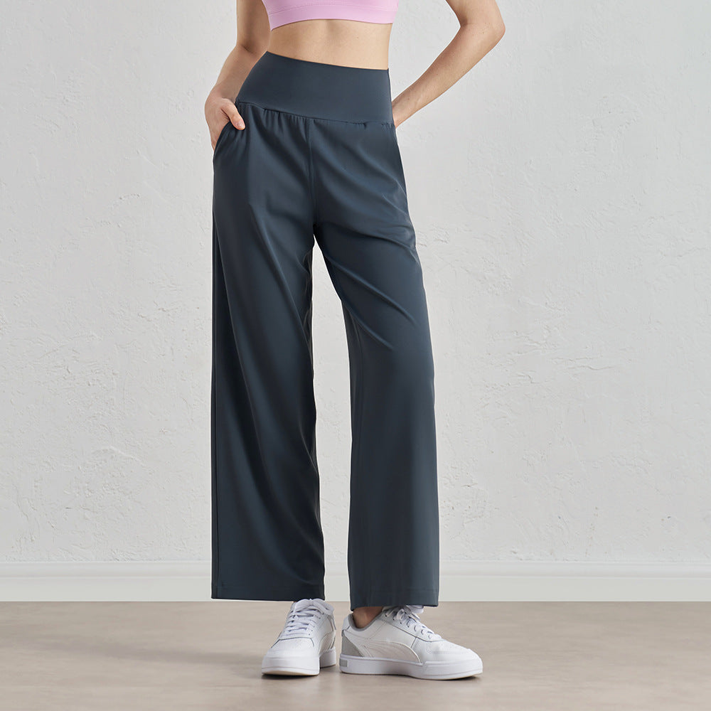 Nude straight-leg yoga pants, long high-waisted loose sweatpants, women's casual fitness quick-drying wide-leg pants