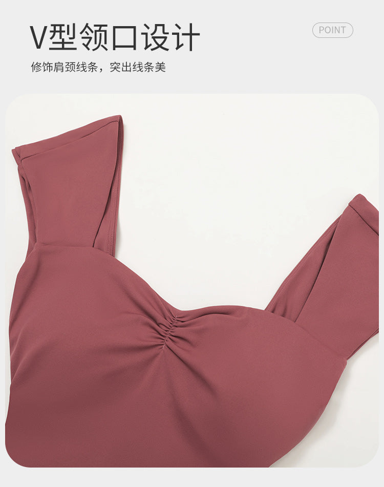 Gathered Hip-Catching Jumpsuit Tight-Fitting Abdomen Yoga Bodysuit Sports Fitness Short-Sleeved Bodysuit
