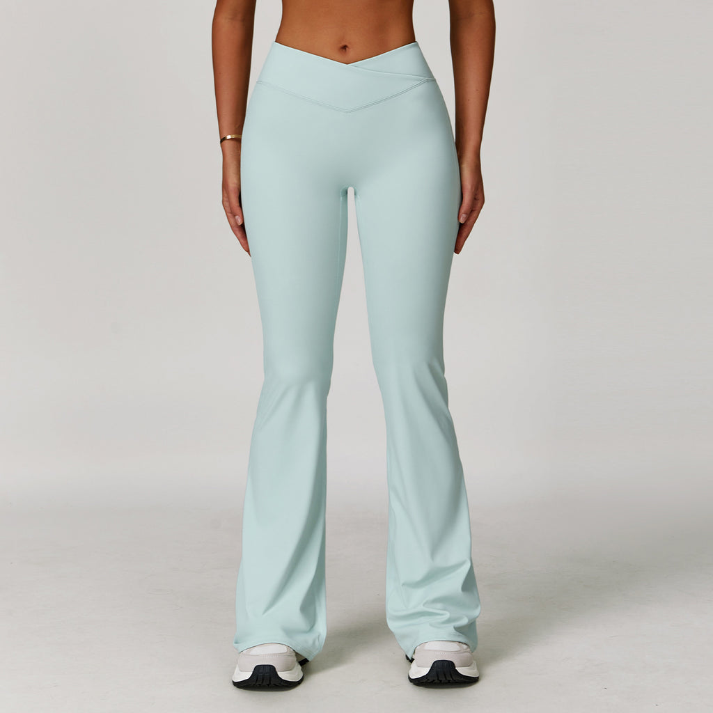 Slightly flared nude yoga pants cross high waist running sports casual tight versatile flared pants for women