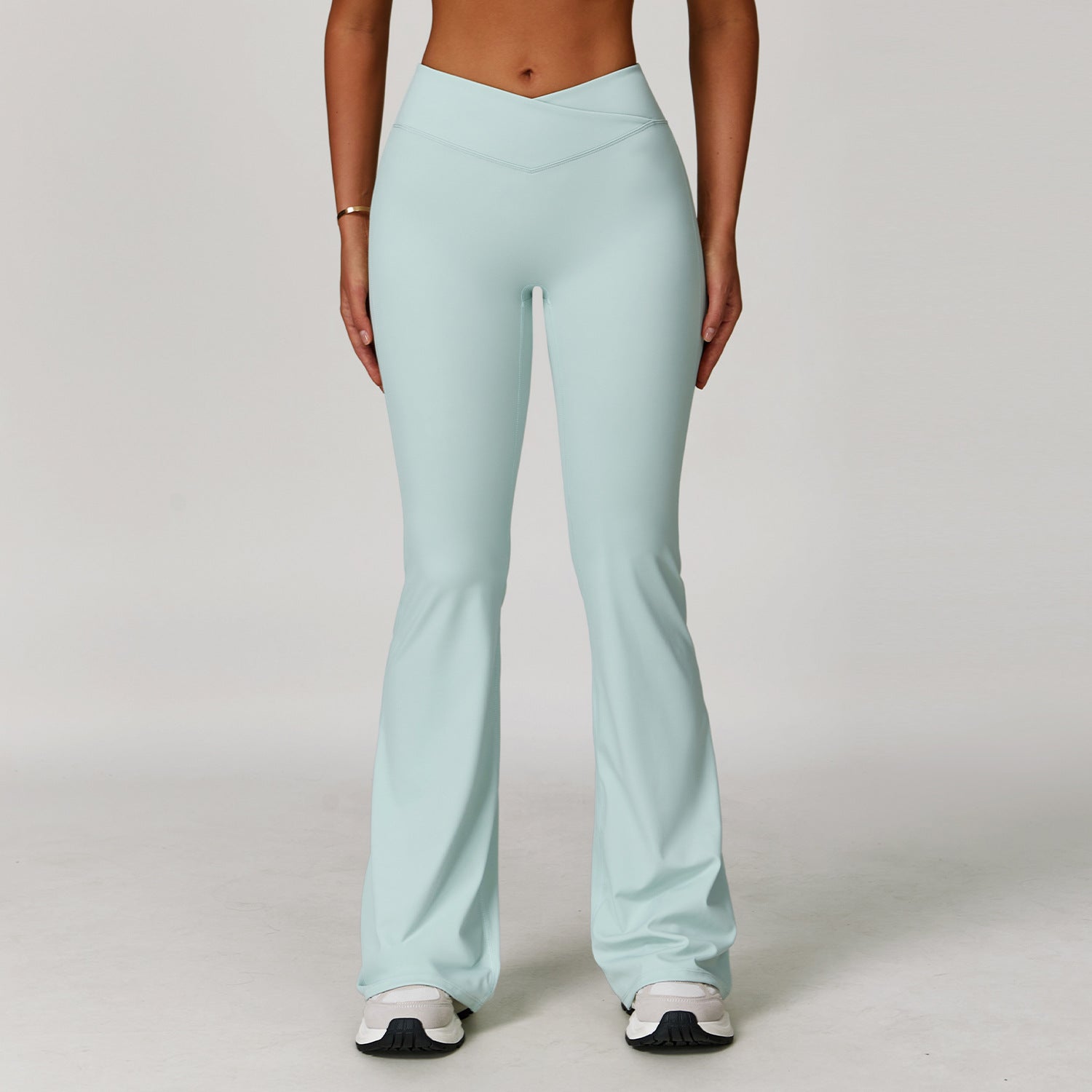 Slightly flared nude yoga pants cross high waist running sports casual tight versatile flared pants for women