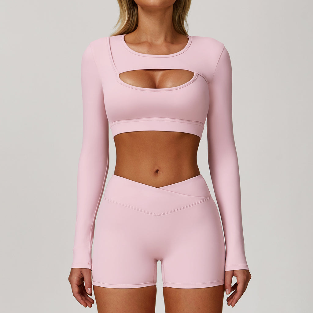 Nude tight yoga long-sleeved shockproof sports hollow T-shirt running fitness yoga top