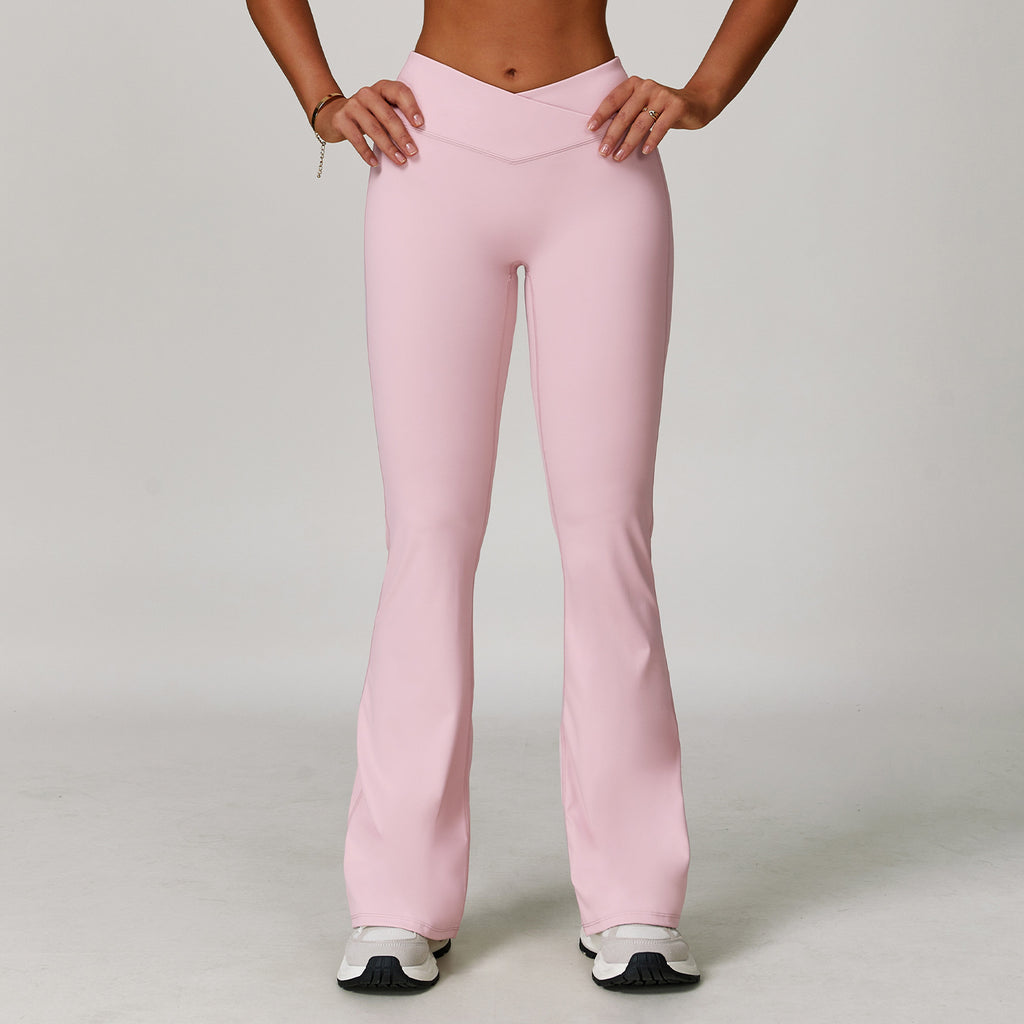 Slightly flared nude yoga pants cross high waist running sports casual tight versatile flared pants for women