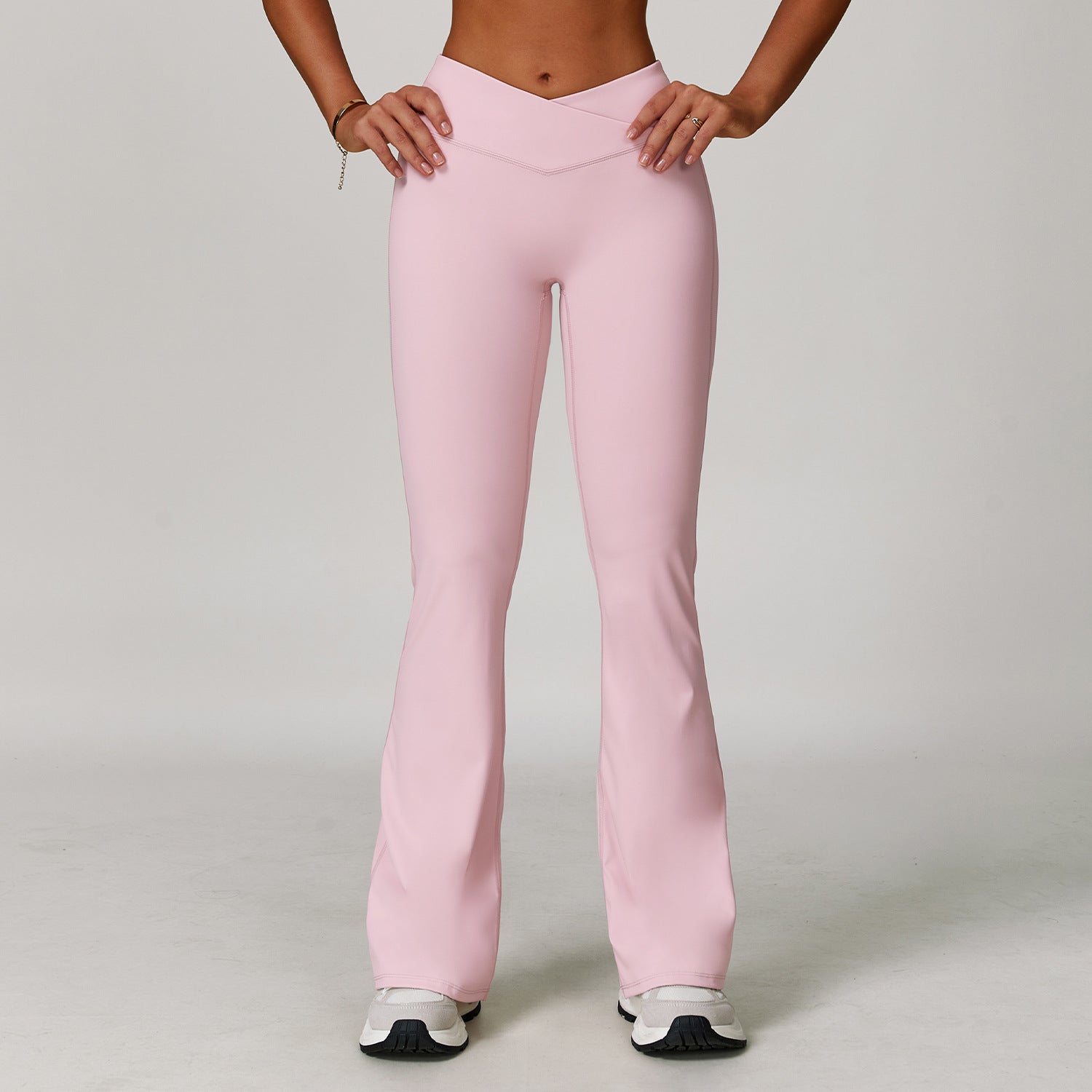 Slightly flared nude yoga pants cross high waist running sports casual tight versatile flared pants for women