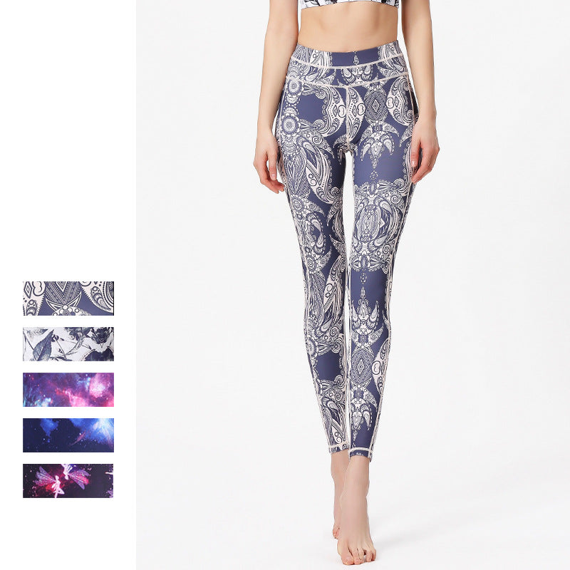 New style printed yoga pants women's sports fitness pants high waist tight fitness pants European and American yoga clothes