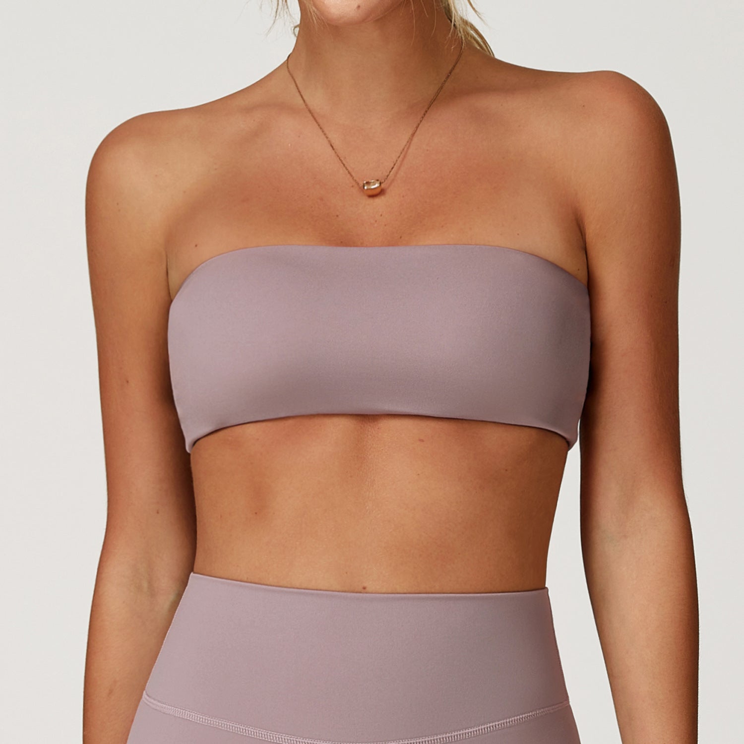 One-piece nude sports bra, anti-exposure tube top, fitness top, tight yoga wear