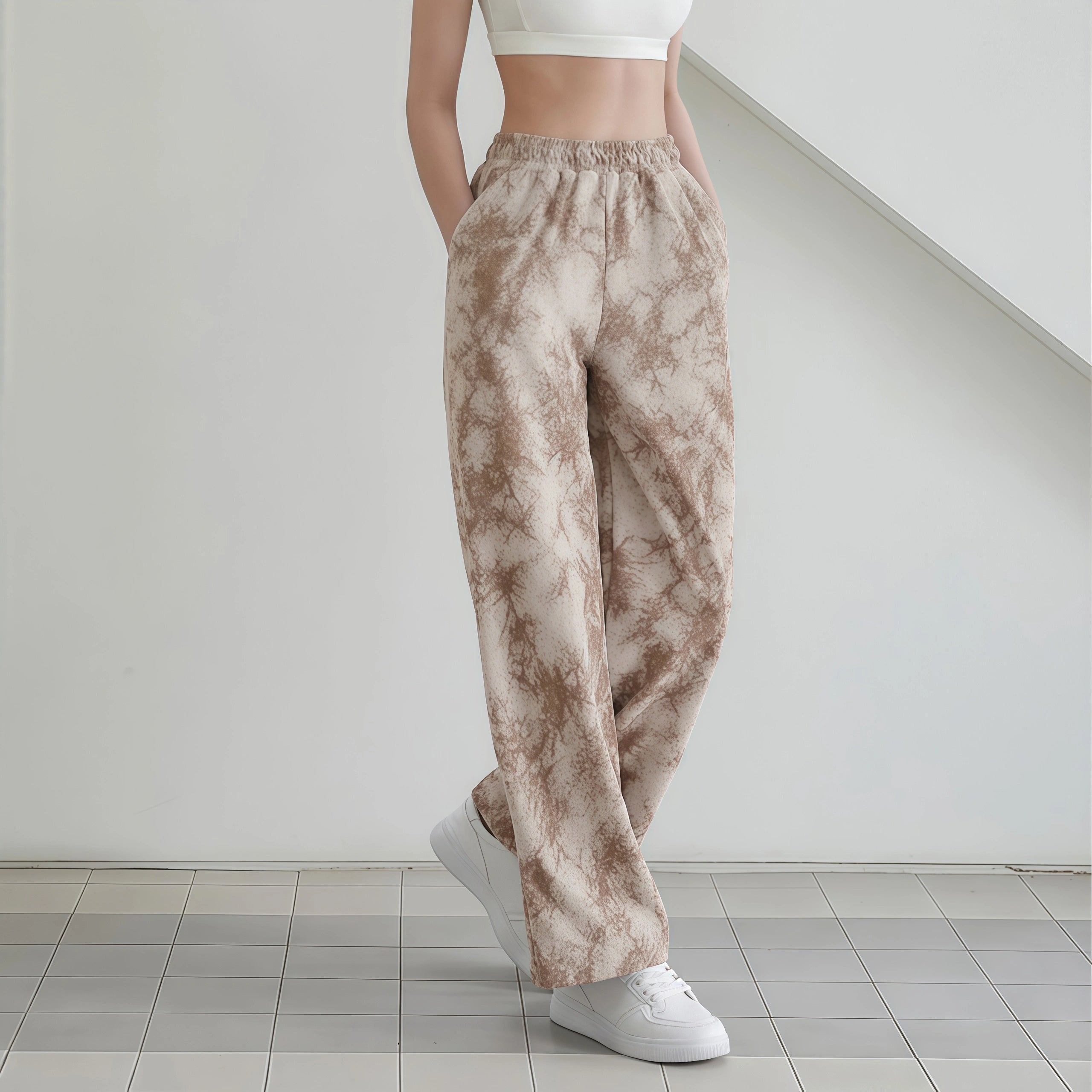 Autumn and winter new yoga clothes wide-leg pants loose casual elastic tie-dye fitness sports straight outdoor running trousers