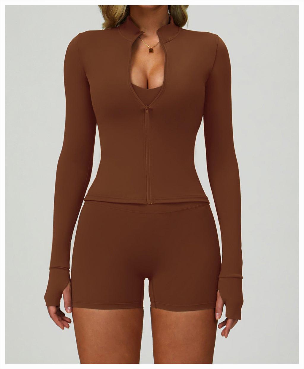 Zipper tight running sports tops breathable nude fitness jacket training quick-drying long-sleeved yoga clothes for women
