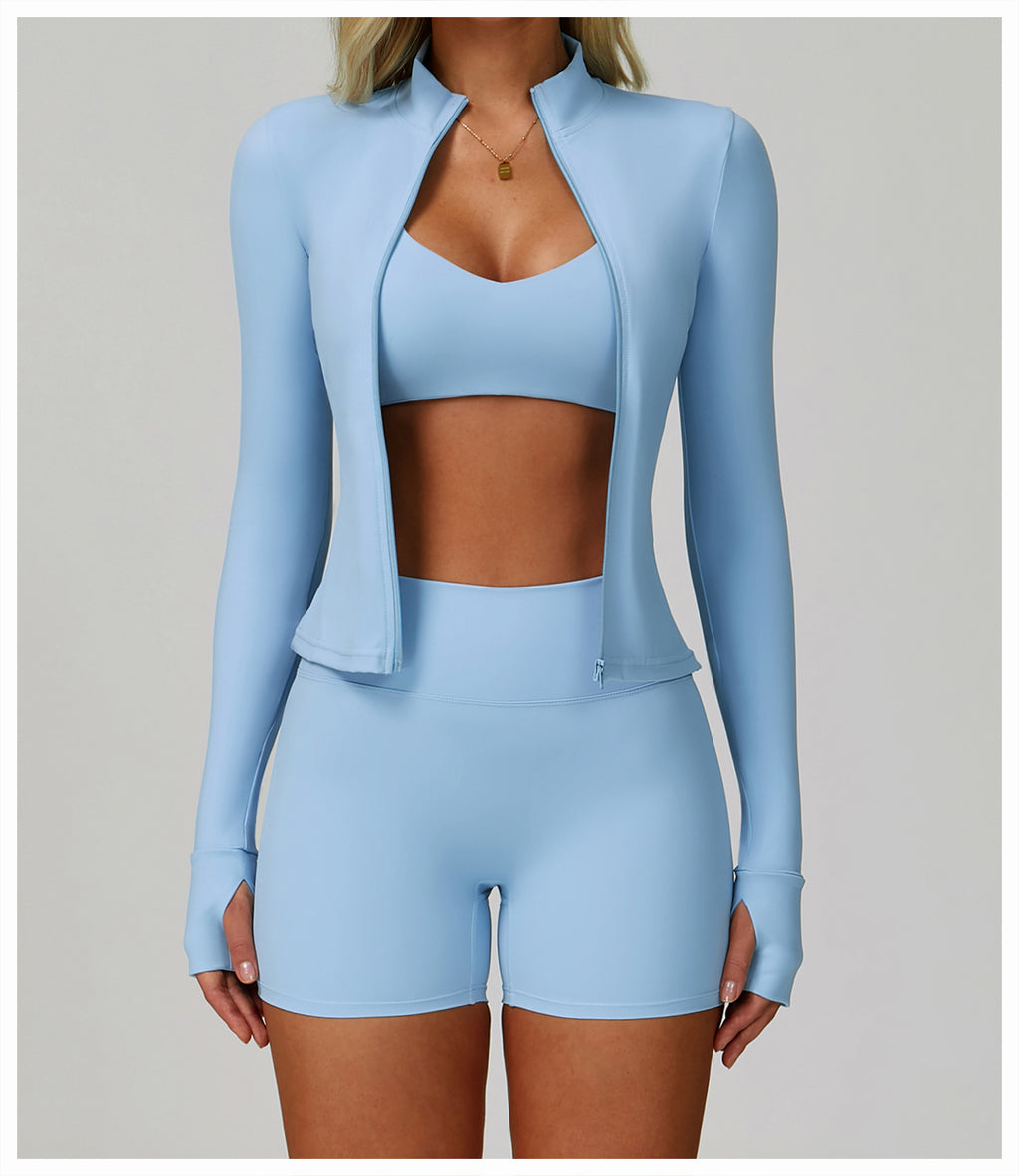 Zipper tight running sports tops breathable nude fitness jacket training quick-drying long-sleeved yoga clothes for women