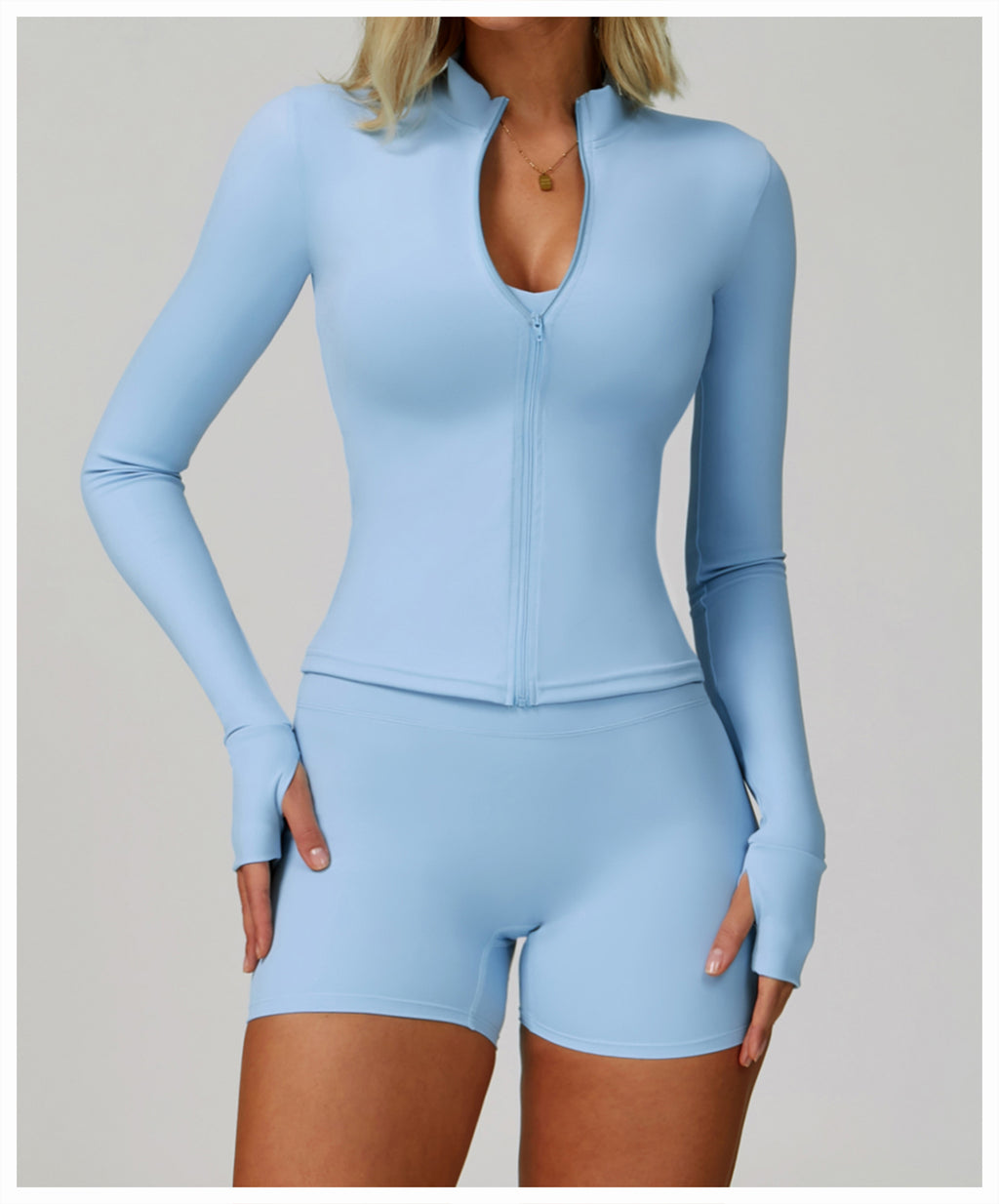 Zipper tight running sports tops breathable nude fitness jacket training quick-drying long-sleeved yoga clothes for women