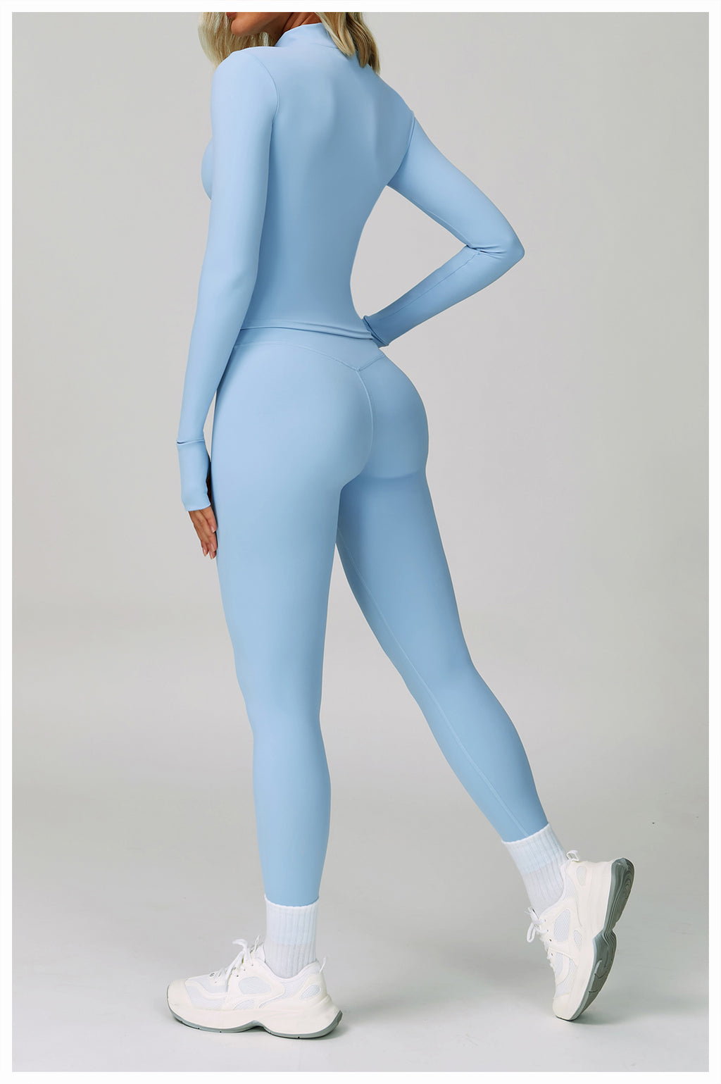 Zipper tight running sports tops breathable nude fitness jacket training quick-drying long-sleeved yoga clothes for women